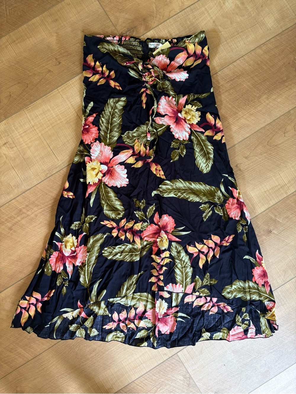 Tropical Floral Strapless High Low Beach Vacation Swim Cover Dress. 2XL